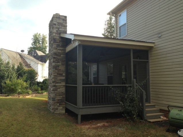 Porch with fireplace