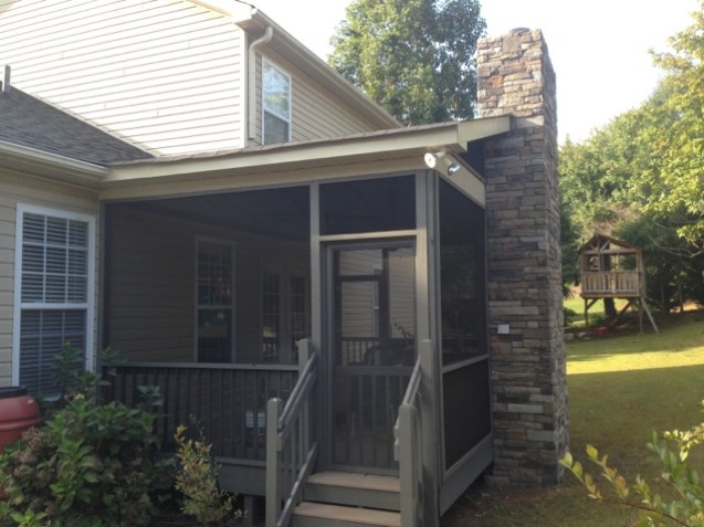 Porch with fireplace