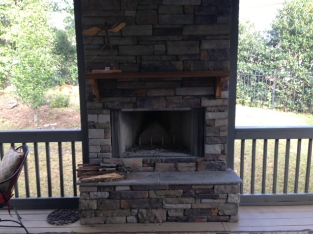 Porch with fireplace