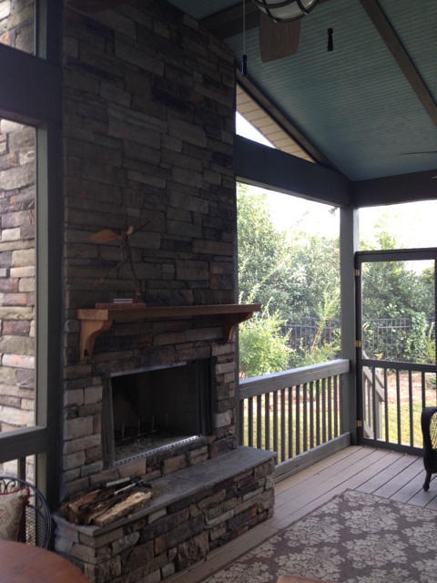Porch with fireplace