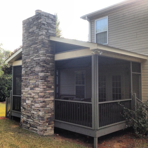 Porch with fireplace